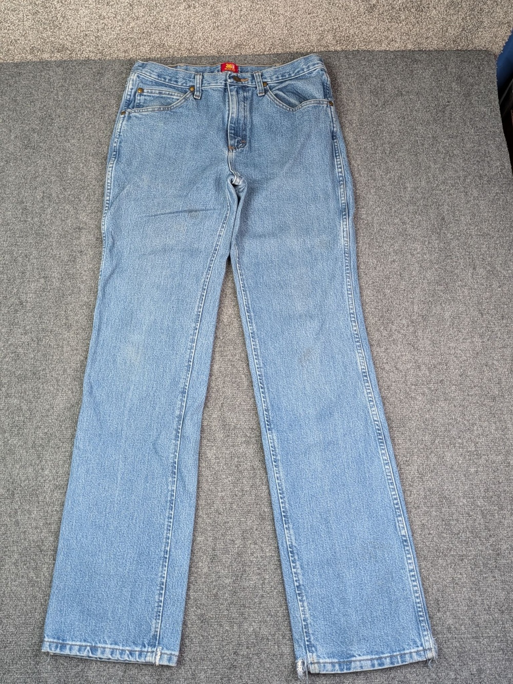 Wrangler Jeans Mens 33x36 Blue Slim Straight Distressed Denim Pants Workwear